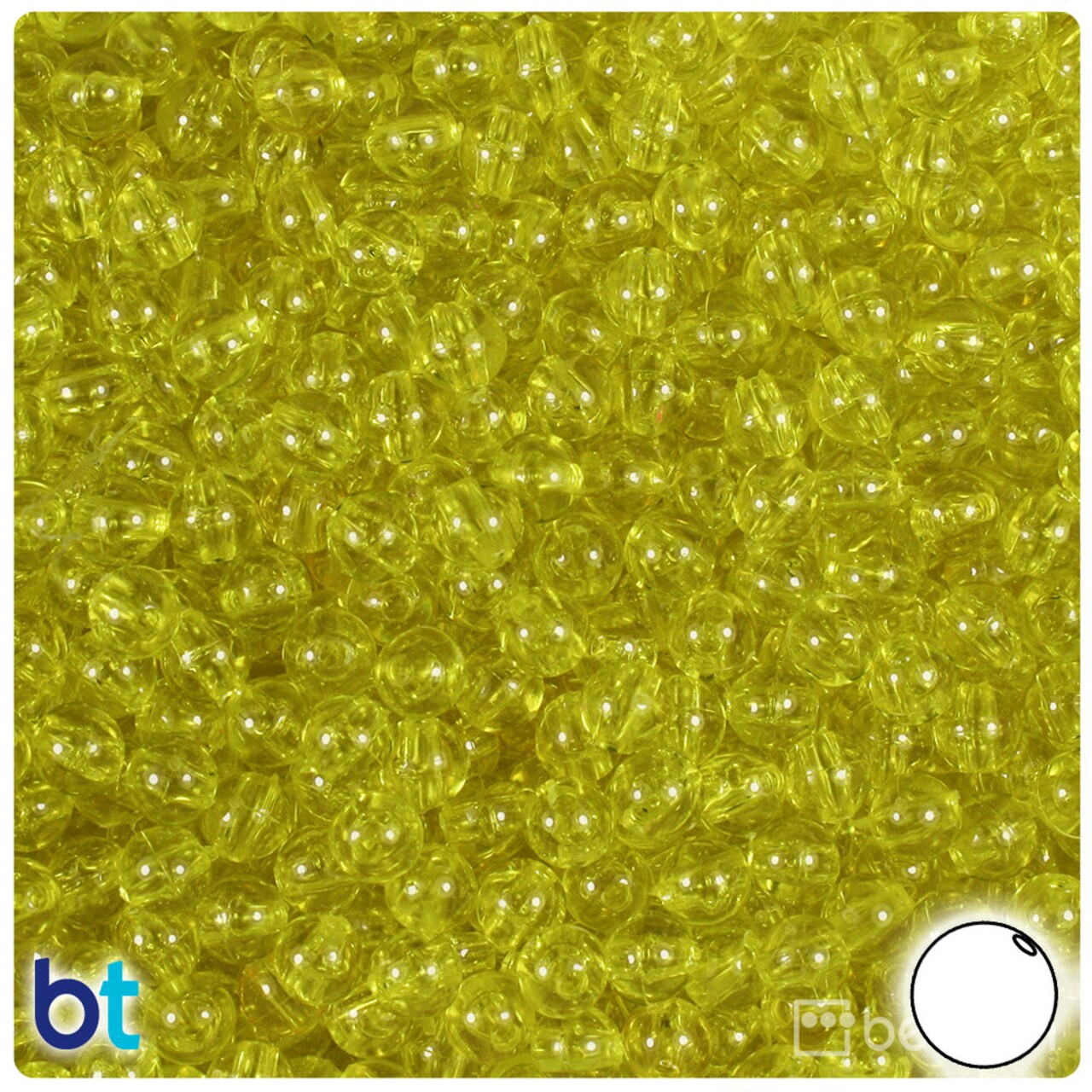 BeadTin Yellow Transparent 6mm Round Plastic Craft Beads (500pcs)